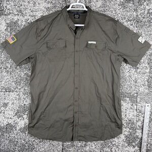 Grunt Style Short Sleeve Button Up Shirt Mens 2XL Green Patriotic Flag READ